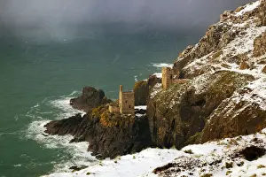 Attractive Prints: Crowns Engine Houses - in snow - Botallack - Cornwall - UK