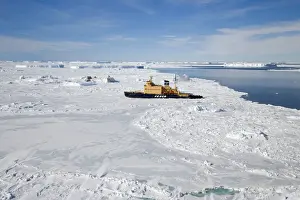 Ships Prints: Cruise ship, Ice Breaker parked in ice in the Weddel sea, Antarctic October