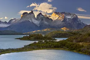 Patagonia Prints: Cuernos del Paine - mountain scenery encompassing the granite peaks of the Cuernos del Paine massif
