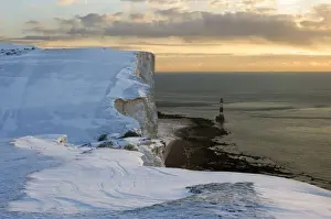 Dawn over the Channel near a snowy Beachy Head - South Downs - East Sussex - United Kingdom