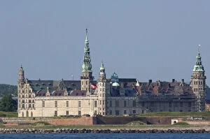 Denmark, Helsingoer. Ocean view of Kronborg