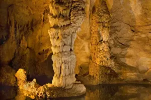 Devil's Spring - a natural underground spring with ornate cave formations and colums of stalagmites rising out of the water - Carlsbad Caverns National Park, New Mexico, USA