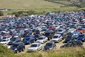 Devon, UK - Crowded car park on hot summer day