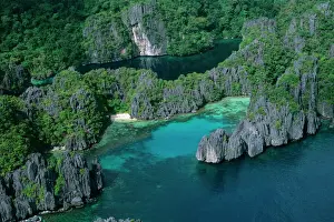 Aerials Prints: Different level lagoons Bacuit Bay, Miniloc Island, Palawan, Philippines JPF37968