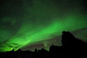 Borealis Gallery: Dimmuborgir Lava Formation at night with Northern