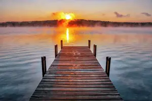 Dock Prints: Dock on Long Lake at sunrise, Bridgton, Maine Date: 02-08-2019