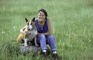 Exercising Gallery: Dog - Bull Terrier with woman in meadow