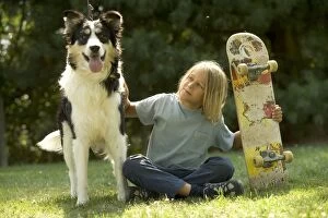Dog - Mongrel with boy & skateboard