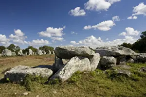 Tomb Prints: Dolmen de Kermario, prehistoric tomb near standing stones or megaliths Carnac, France