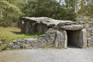 Reconstructions Prints: Dolmen prehistoric tomb or funeral chamber Dinosaur Park Malansac Southern Brittany France