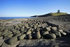 Dunstanburgh Castle - basalt boulder strewen beach