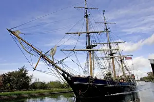 Boats Prints: Earl of Pembroke three masted tall ship barque on Sharpness canal after leaving Gloucester Docks Cotswolds UK