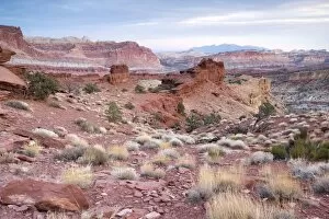 Early morning in the Capitol Reef National Park, looking towards the huge 65-million year old Waterpocket Fold