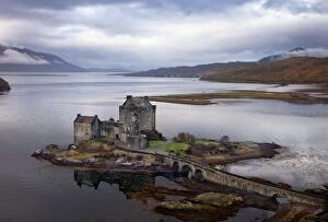 Road Collection: Eilean Donan Castle - with view of Loch Alsh and mountains in the backround - November - Scotland