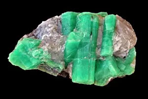 Metals Prints: Emerald - Green variety of Beryl - Be3Al2Si6O18 - Berylium aluminum silicate - green clor from trace of chromium