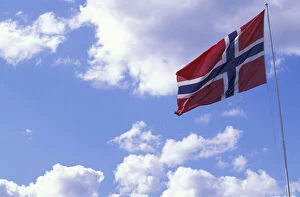 Europe, Norway, Lillehammar. National flag