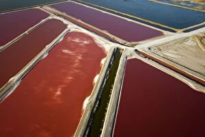 Images Dated 7th March 2009: Evaporation ponds for the commercial extraction of sea salt - showing the bright resulting colours