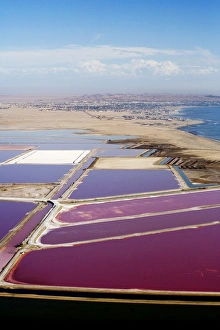 Images Dated 7th March 2009: Evaporation ponds for the commercial extraction of sea salt - showing the bright resulting colours