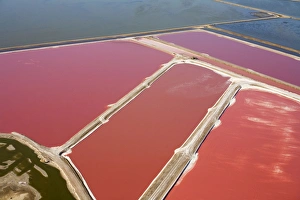 Images Dated 7th March 2009: Evaporation ponds for the commercial extraction of sea salt - showing the bright resulting colours