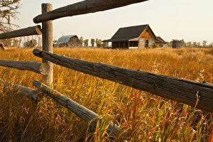 Larry Gallery: Farm house and rail fence in Grand Teton