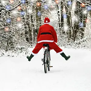 Bicycle Prints: Father Christmas - on a bicycle