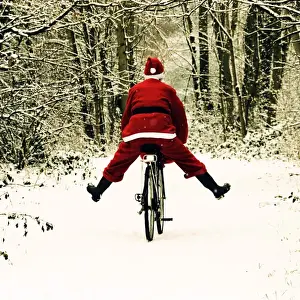 Bikes Prints: Father Christmas - on a bicycle - freewheeling Digital Manipulation: enhanced colours