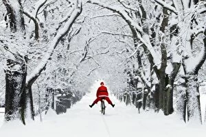 Father Christmas - on a bicycle - in snow covered