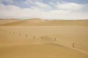 Fenced off area Marking the beginning of the breading area for the endangered Damara Tern Near Swakopmund, Namibia, Africa