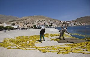 Fishermen drying their nets on the island of Halki