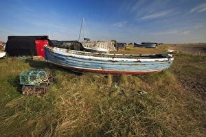 Images Dated 7th October 2007: Fishing Boats and Lobster Traps - on Lindisfarne beach