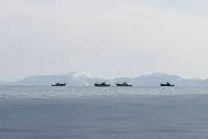 Hokkaido Prints: Fishing - East of Hokkaido near the Russian islands (used to belong to Russia) Japan