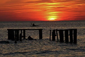 Fishing at sunset, Delaware bay. New Jersey