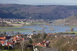 Floods Prints: Flooding of River Weser - due to sudden thaw weather in winter - North Hessen - Germany