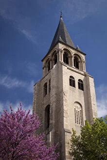 Abbey Gallery: Flowering trees at the base of Eglise Saint