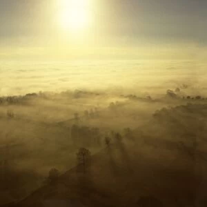 Fog over the Somerset Levels, near Glastonbury, Somerset