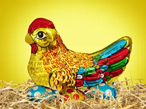 Eggs Prints: Foil covered chocolate Easter Chicken - with easter eggs Digital Manipulation: Chicken