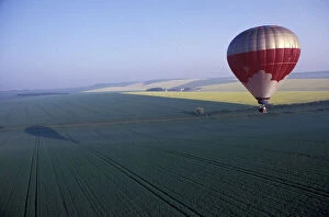 France, Burgundy. Ballooning over fields