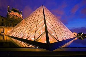 France, Paris. The Louvre museum at twilight