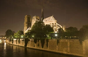 France, Paris. Notre Dame Cathedral lit