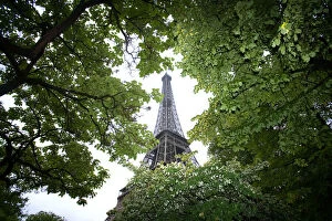 France, Paris. Portion of Eiffel Tower in