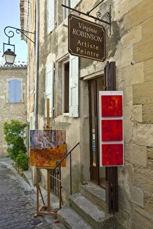 France, Provence, Gorde. Art gallery sign