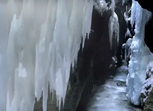 Icicle Prints: Frozen canyon gorge of the Partnach river in winter with icicles near Garmisch-Partenkirchen