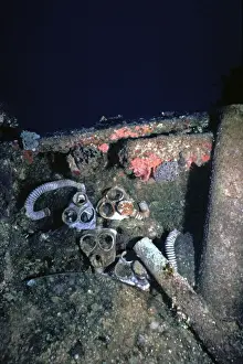 Wreck Prints: Gas masks - Lying on a Japanese war time wreck 100 feet down in Truk Lagoon. Truk Islands