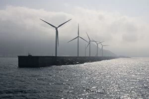 Images Dated 4th September 2006: Giant wind turbines on breakwater at entyrance to Bilbao harbour Spain