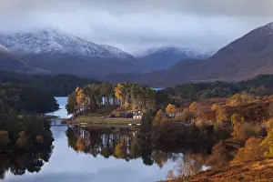 Cottage Prints: Glen Affric - cottage in early morning sunshine on a calm autumn morning on Loch Affric - November - Scotland