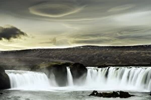 Godafoss Waterfalls with Lenticular clouds