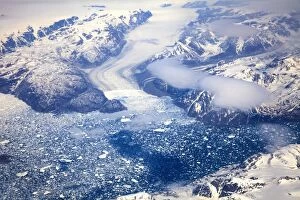 Greenland - aerial view showing Fjords glaciers