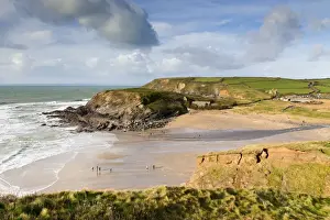 Church Prints: Gunwalloe Church Cove Beach scene - Cornwall, UK