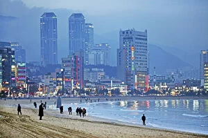 Gwangalli Beach at dusk in Busan, South Korea