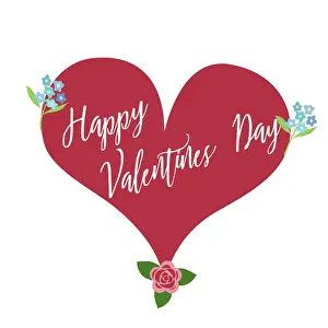 Illustrations Prints: Happy valentines day, heart with flowers